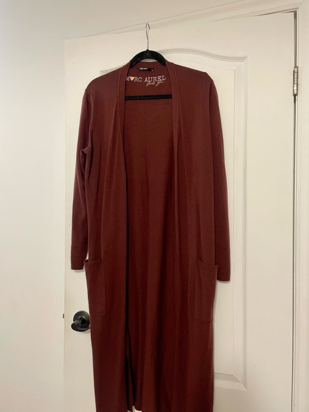 Marc Aurel Long Open-Front Cardigan in Rust